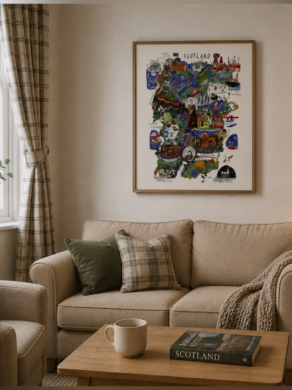 Scotland Illustrated Wall Art Print 🦢🌴☀️